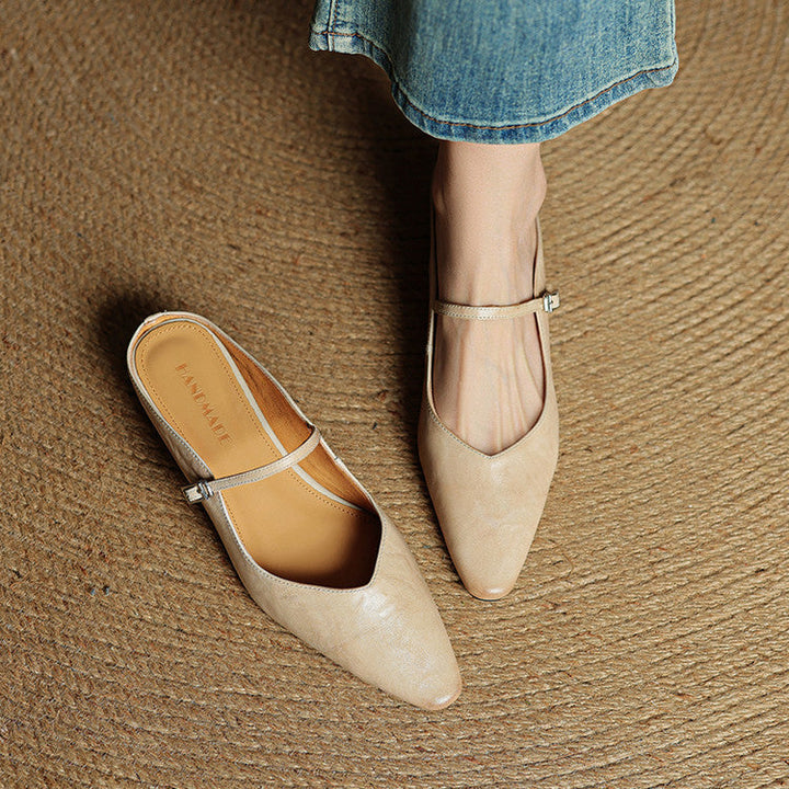 Elyse | Elegant Pointed Toe Mary Jane Leather Mules