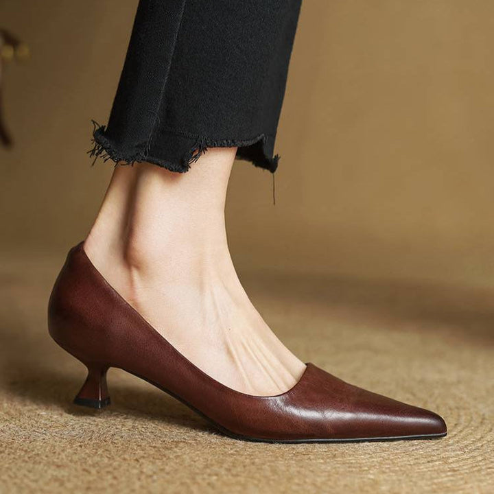 Dahlia | Chic Pointed Toe Genuine Leather Kitten Heels