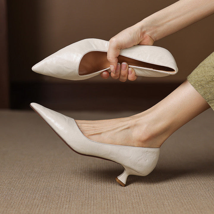 Elyse | Elegant Pointed Toe Burgundy Leather Kitten Heels