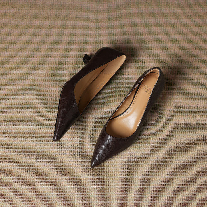 Elyse | Elegant Pointed Toe Burgundy Leather Kitten Heels