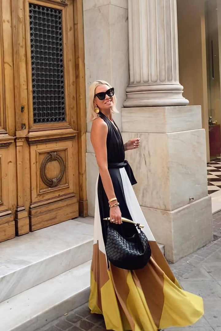 Cordelia | Elegant Color Block Halter Maxi Dress Women