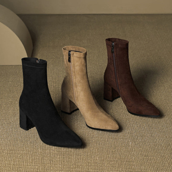 Alora | Stylish Brown Suede Block Heel Ankle Boots