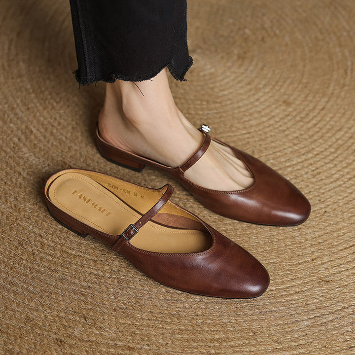 Merisa | Elegant Brown Leather Mary Jane Mules With Cushioned Insole