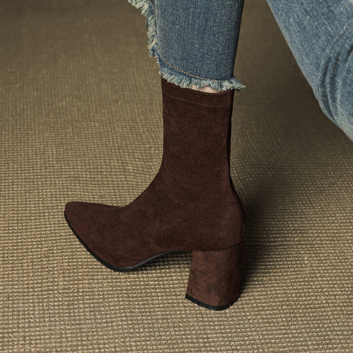 Alora | Stylish Brown Suede Block Heel Ankle Boots