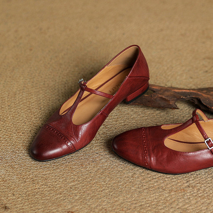 Eloise | Elegant Genuine Leather T-Strap Mary Jane Flats