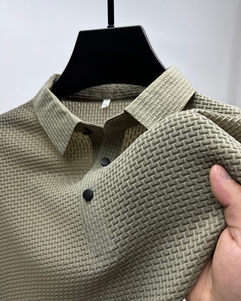 Celeste | Elegant Waffle Knit Short Sleeve Polo Shirt