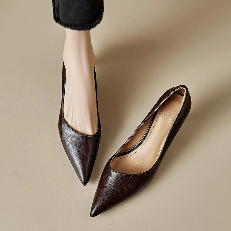 Elyse | Elegant Pointed Toe Burgundy Leather Kitten Heels