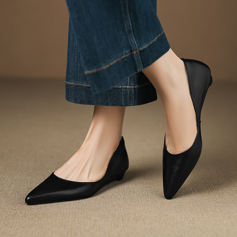 Irella | Elegant Pointed Toe Genuine Leather Flats