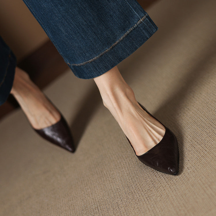 Elyse | Elegant Pointed Toe Burgundy Leather Kitten Heels