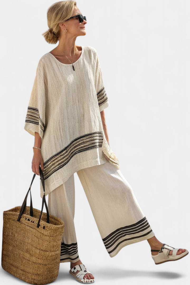Iris | Elegant Oversized Striped Linen Two-Piece Set
