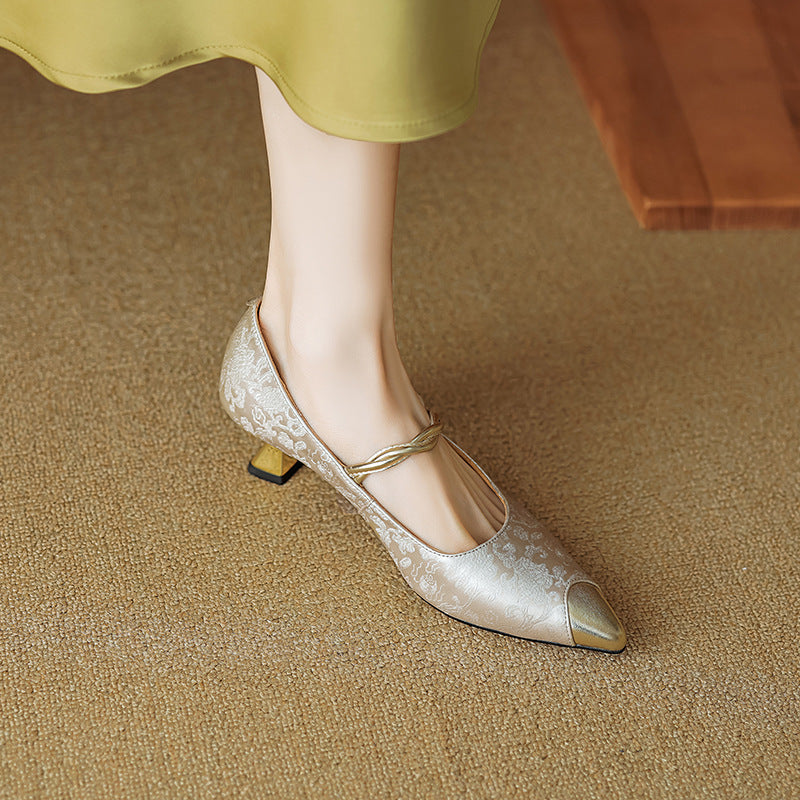 Eliana | Elegant Pearl-Accent Green Slingback Kitten Heels