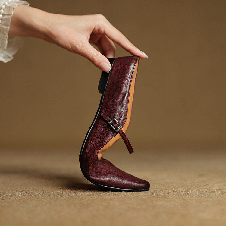 Elyse | Elegant Pointed Toe Mary Jane Leather Mules