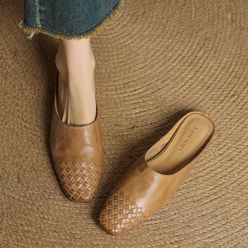 Aria | Chic Woven Leather Slip-On Mules