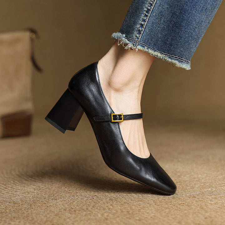 Lenara | Elegant Square Toe Mary Jane Block Heels