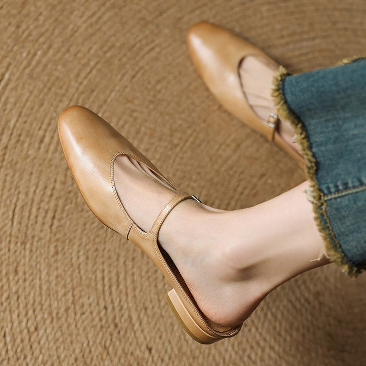 Merisa | Elegant Brown Leather Mary Jane Mules With Cushioned Insole