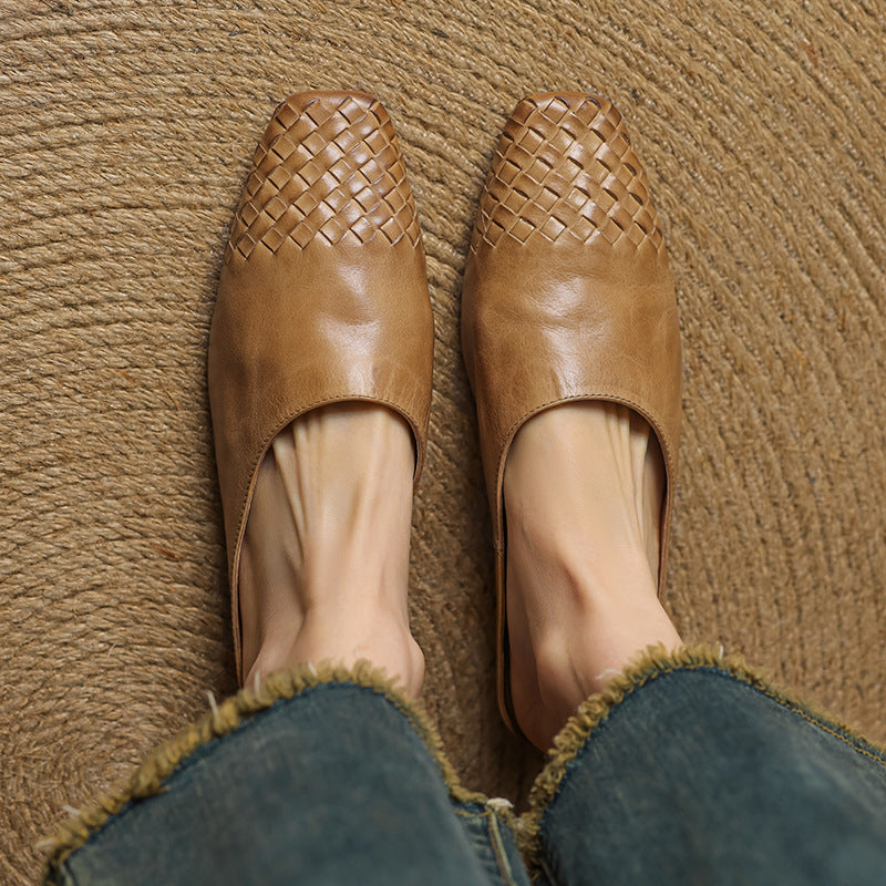 Aria | Chic Woven Leather Slip-On Mules