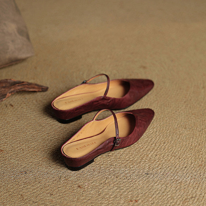 Elyse | Elegant Pointed Toe Mary Jane Leather Mules