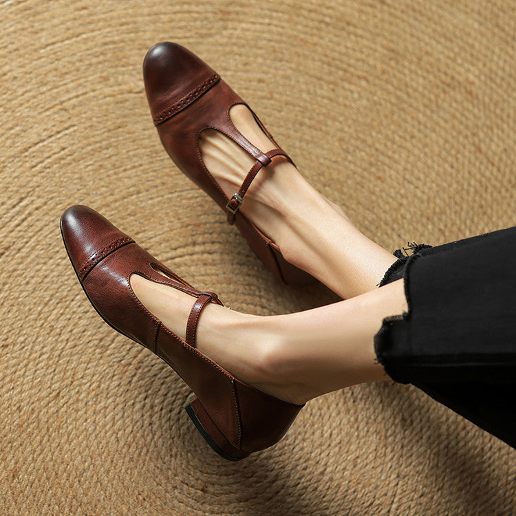 Eloise | Elegant Genuine Leather T-Strap Mary Jane Flats