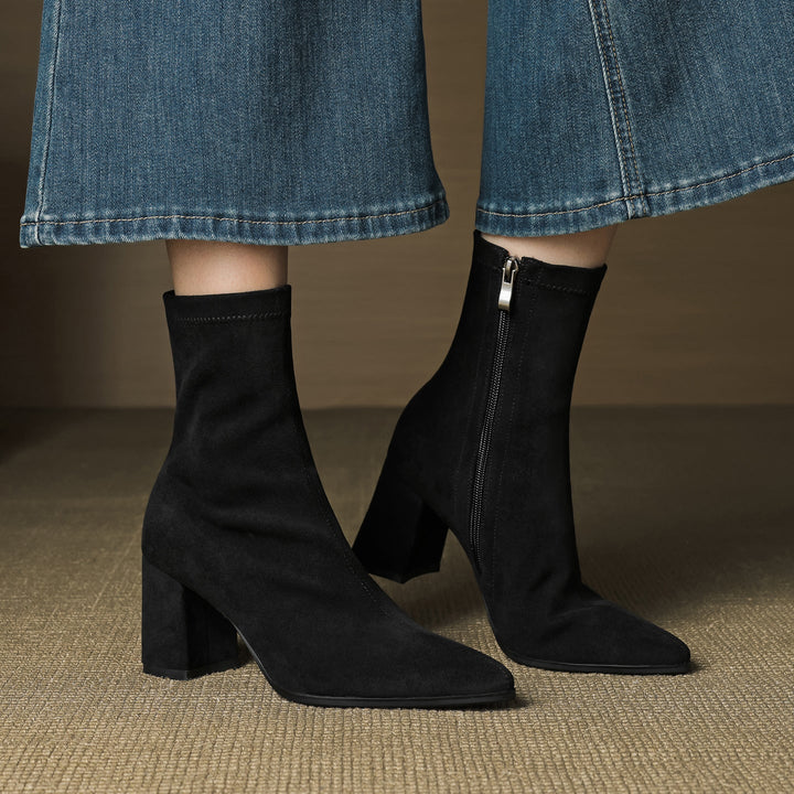 Alora | Stylish Brown Suede Block Heel Ankle Boots