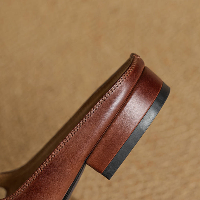 Merisa | Elegant Brown Leather Mary Jane Mules With Cushioned Insole