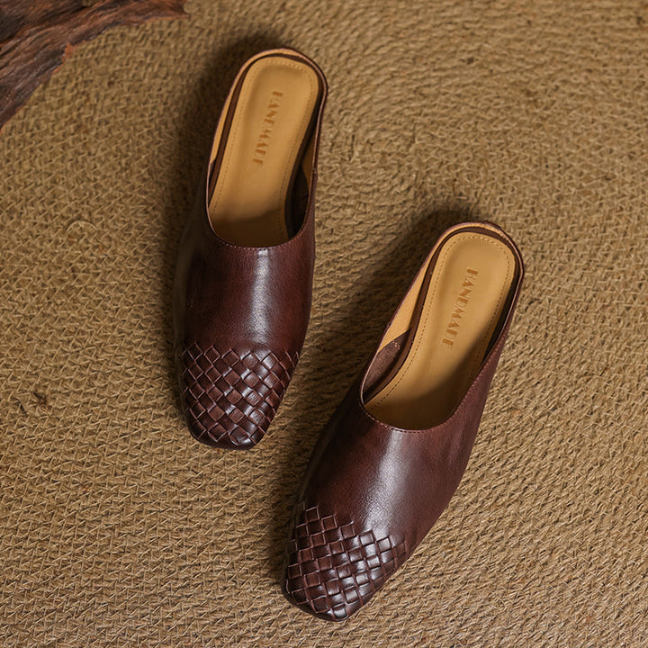 Penelope | Chic Woven Leather Mules With Slip-On Comfort