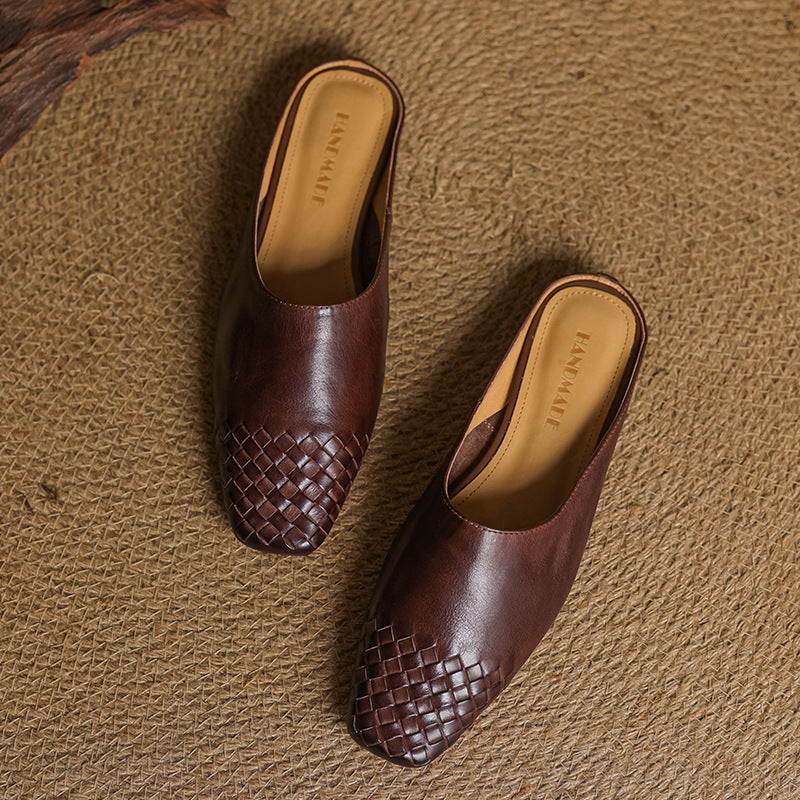Aria | Chic Woven Leather Slip-On Mules