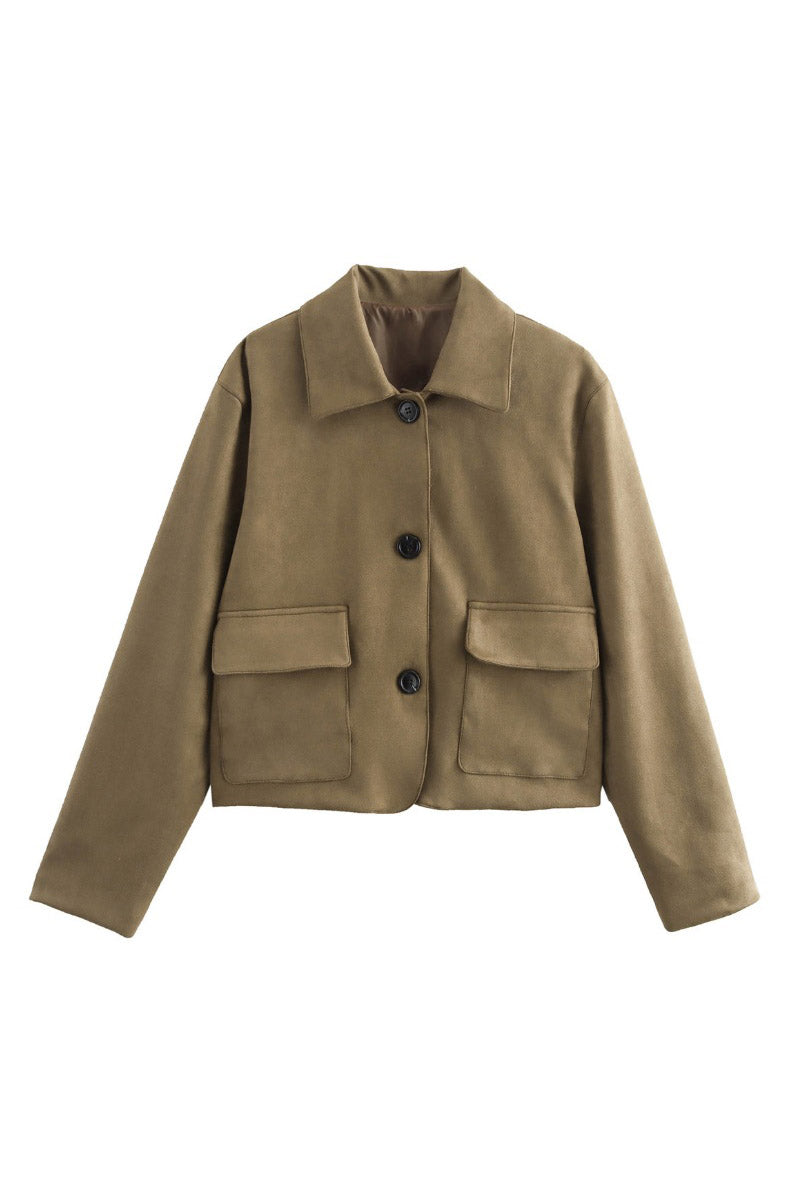 Annalise | Chic Cropped Suede Jacket With Collar & Pockets