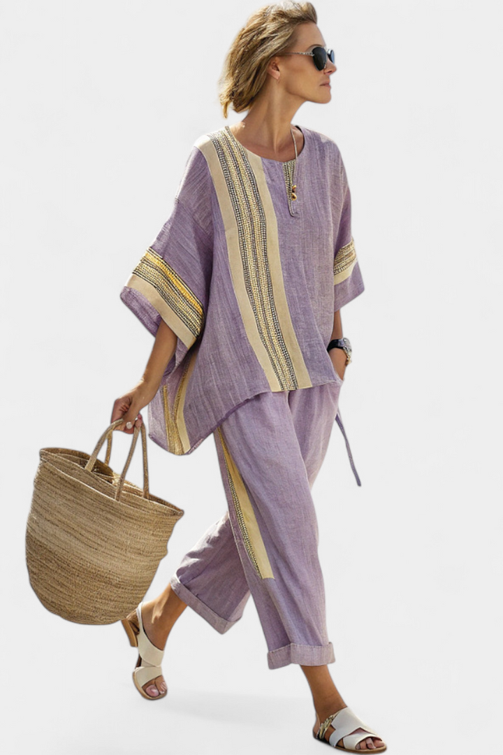 Iris | Elegant Oversized Striped Linen Two-Piece Set