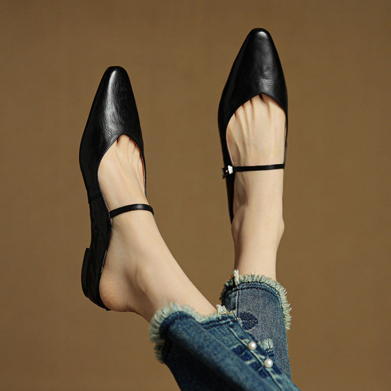 Helena | Chic Pointed Toe Mary Jane Leather Mules