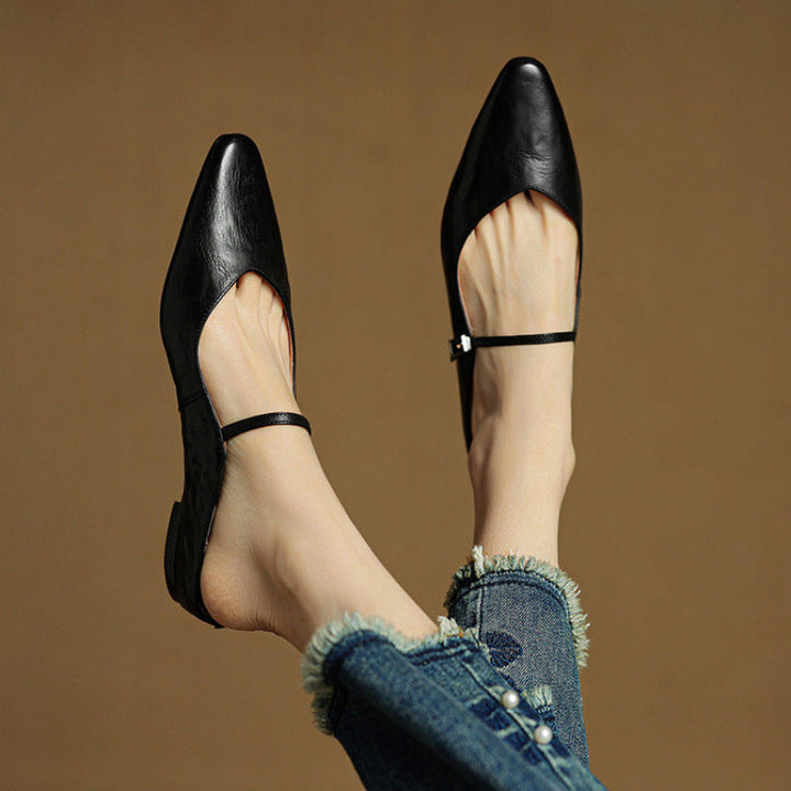 Elyse | Elegant Pointed Toe Mary Jane Leather Mules