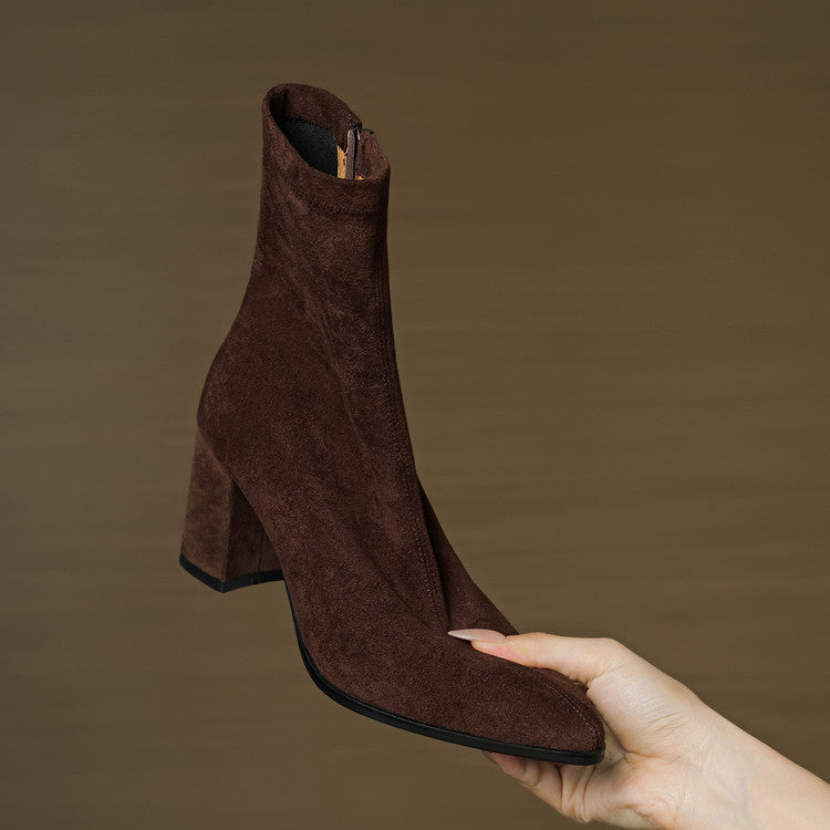Alora | Stylish Brown Suede Block Heel Ankle Boots