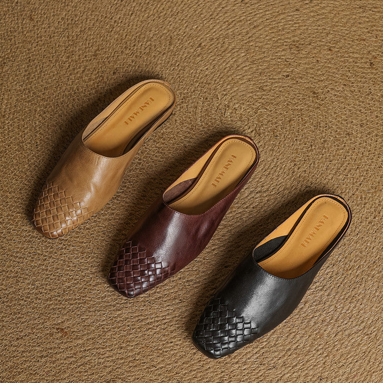 Penelope | Chic Woven Leather Mules With Slip-On Comfort