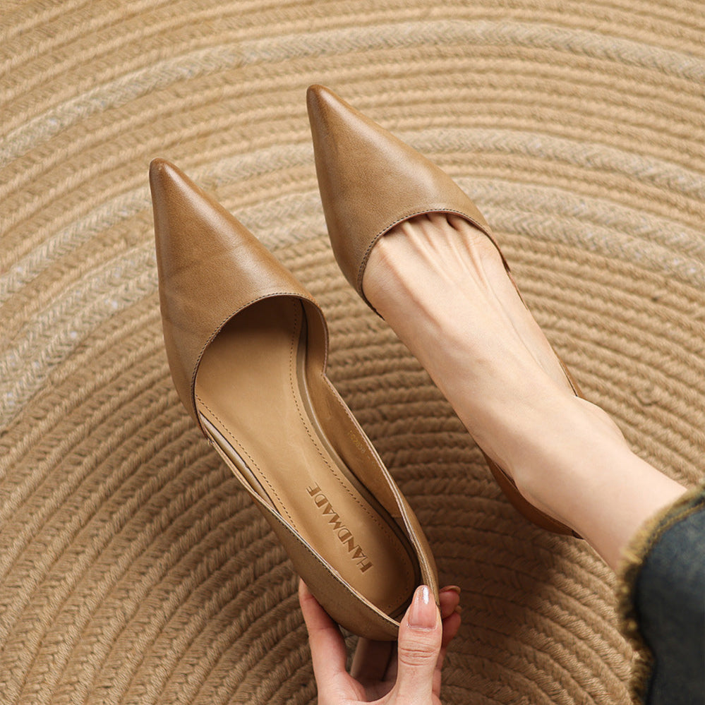Elena | Elegant Pointed Toe Leather Kitten Heels