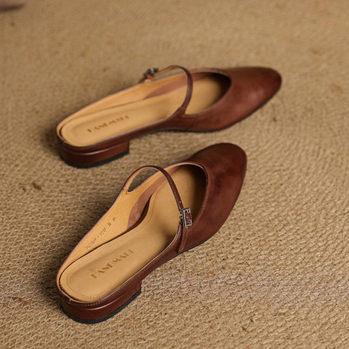 Merisa | Elegant Brown Leather Mary Jane Mules With Cushioned Insole