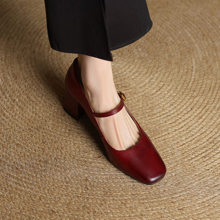 Lenara | Elegant Square Toe Mary Jane Block Heels