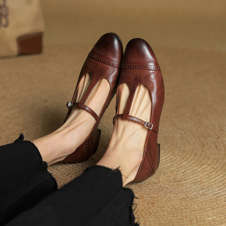 Eleanore | Elegant T-Strap Genuine Leather Mary Jane Flats