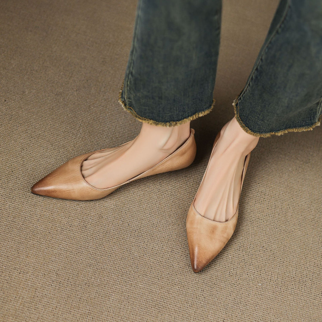 Irella | Chic Pointed Toe Genuine Leather Flats
