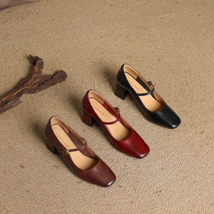 Lenara | Elegant Square Toe Mary Jane Block Heels