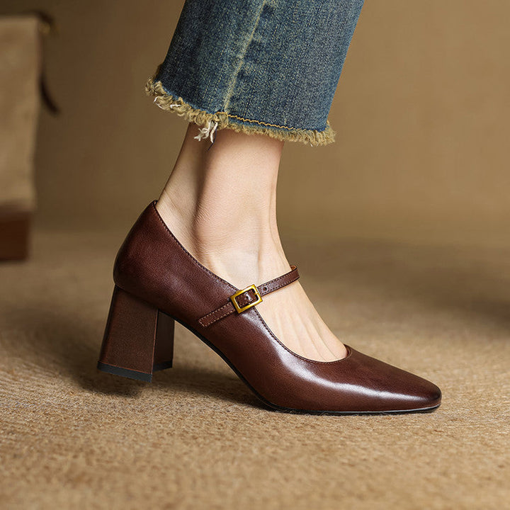 Lenara | Elegant Square Toe Mary Jane Block Heels