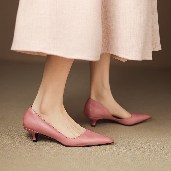 Vienna | Elegant Pointed Toe Red Leather Kitten Heel Pumps