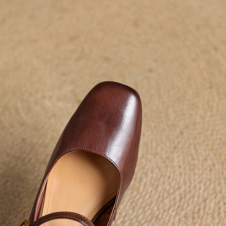 Lenara | Elegant Square Toe Mary Jane Block Heels