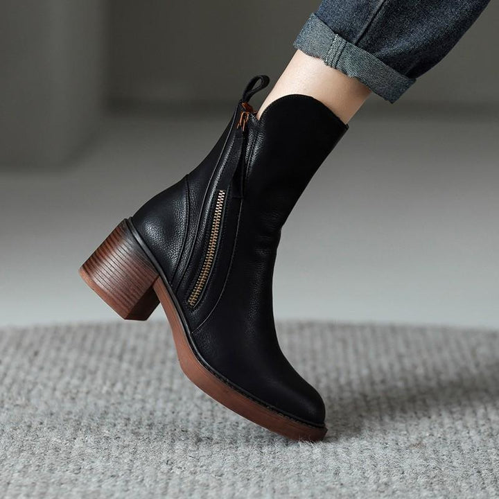 Tessa | Sleek Block Heel Ankle Boots With Double Side Zippers
