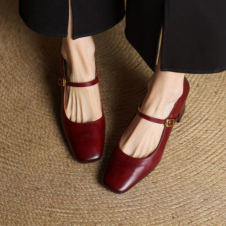 Lenara | Elegant Square Toe Mary Jane Block Heels