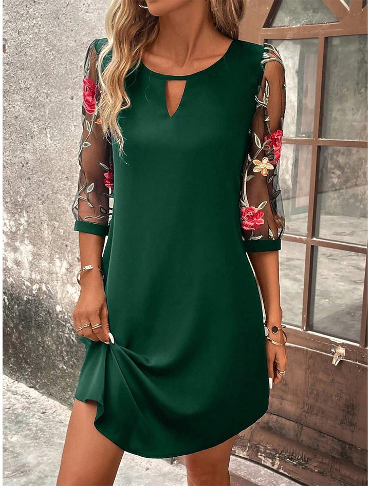 Celeste | Elegant Keyhole Floral Embroidered A-Line Mini Dress