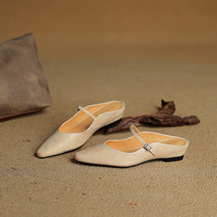 Elyse | Elegant Pointed Toe Mary Jane Leather Mules