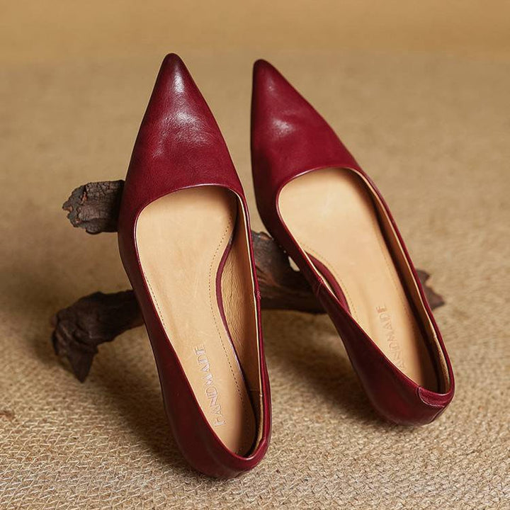 Dahlia | Chic Pointed Toe Genuine Leather Kitten Heels