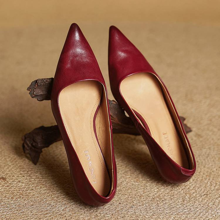 Cordelia | Elegant Pointed Toe Genuine Leather Kitten Heels