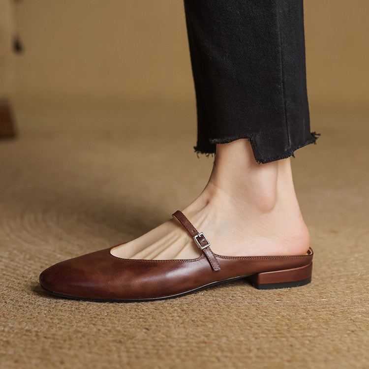 Margot | Elegant Brown Leather Mary Jane Mules With Cushioned Sole