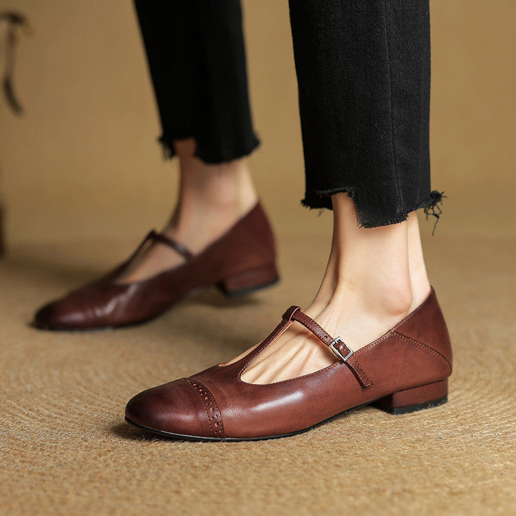 Eloise | Elegant Genuine Leather T-Strap Mary Jane Flats