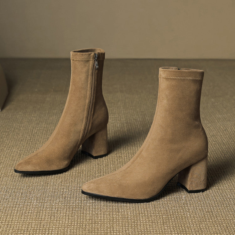 Rosanna | Chic Brown Suede Ankle Boots With Block Heel
